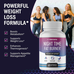 Night Time Fat Burner – Metabolism Support – 3 Bottles 180 Capsules