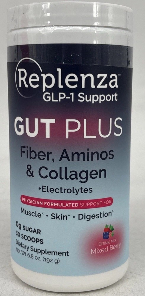 Replenza GLP-1 Support GUT PLUS Fiber, Aminos & Collagen EXP 11/2027 Mixed Berry