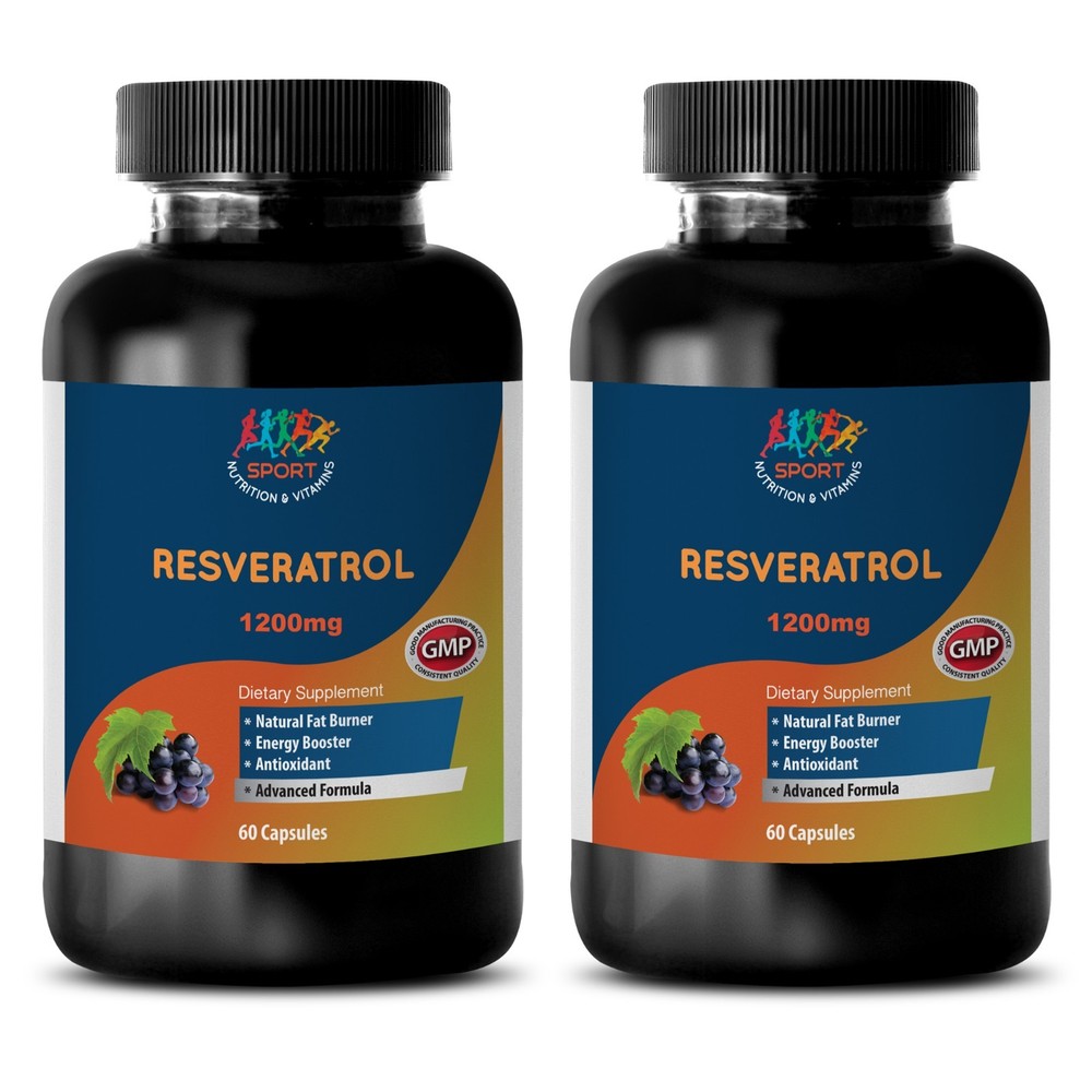 Pure Resveratrol 1200mg Anti Aging. Antioxidant (2 Bottles)