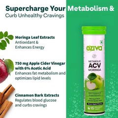 4 X OZiva ACV Moringa Control Cravings No Added Sugar Effervescent 60 Tabs