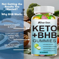 Keto BHB Gummies Apple Cider Vinegar ACV Vitamin B Weight Loss Fat Burner 60Pcs