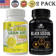 Lemon Lean Diet Caps Fat Burn Weight Loss High Potency Black Seed Oil Pills 2pk