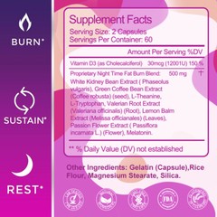 120 Night Time Fat Burner Capsules – Weight Loss Appetite Suppressant Metabolism