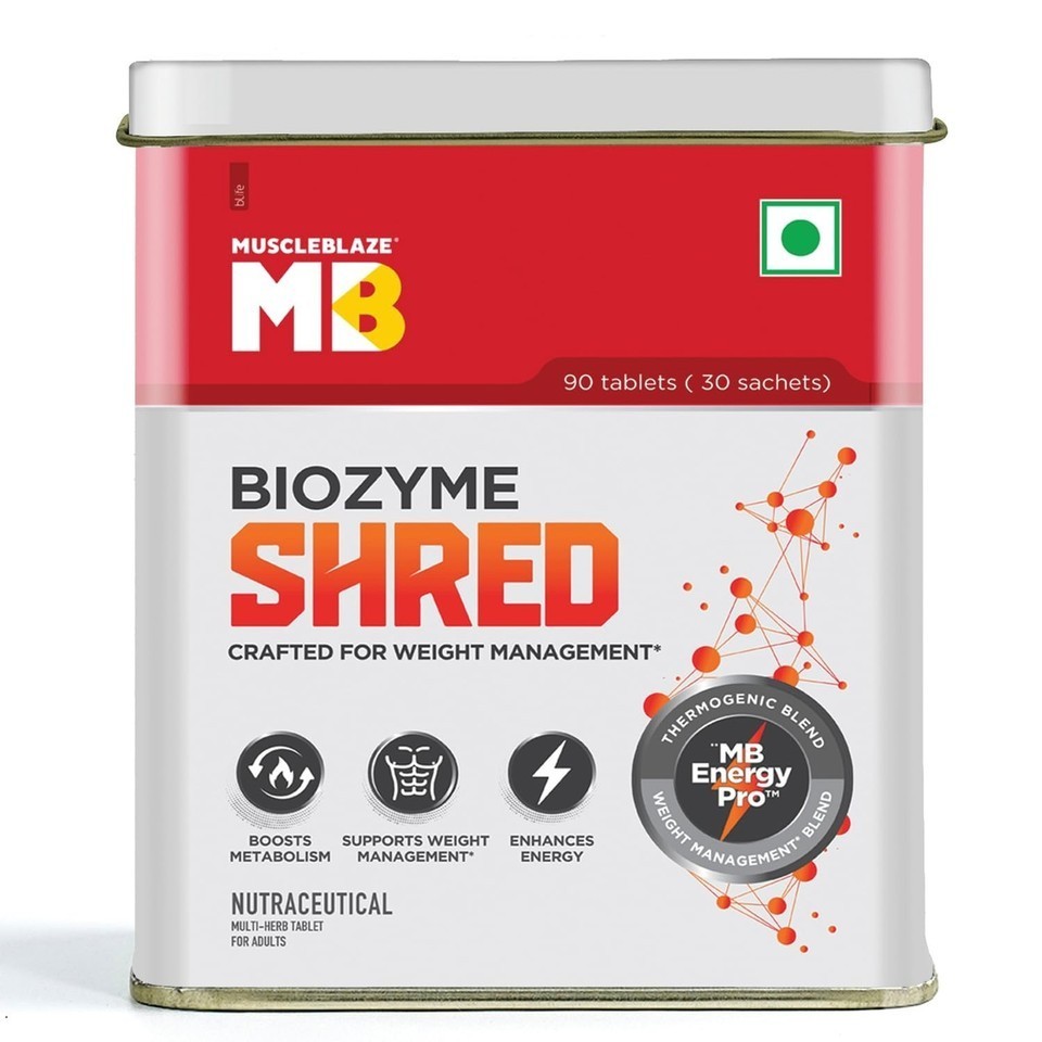 MuscleBlaze Biozyme Shred 90 Tabs + Energy Pro | Weight Loss & Metabolism Boost