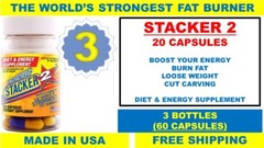 Stacker Two Capsules 20ct Bottle Herbal Dietary Supplement (Lot of 3 X) = 60 USA