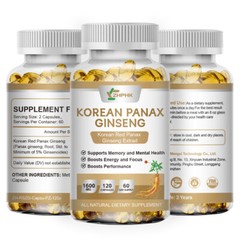 Red Korean Panax Ginseng 1600mg 120 Capsules – Energy/Endurance/Memory/Sex Drive