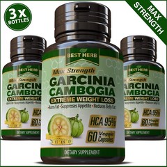 3 x BOTTLES 180 Capsules 3000mg Daily GARCINIA CAMBOGIA HCA 95% Weight Loss Diet