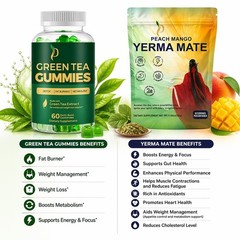 Yerba Mate Drink Mix Tea + Green Tea Gummies Combo for Weight Loss & Fat Burning
