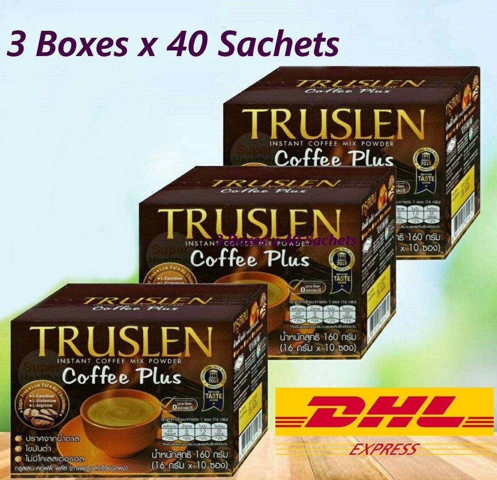 3 Boxes Truslen Coffee Plus Instant Coffee Mix Powder Sugar Free Diet Slim Firm
