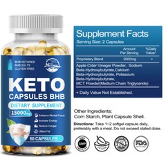 Keto Plus ACV Capsules 500mg Apple Cider Vinegar 1500mg BHB Ketones Weight Loss