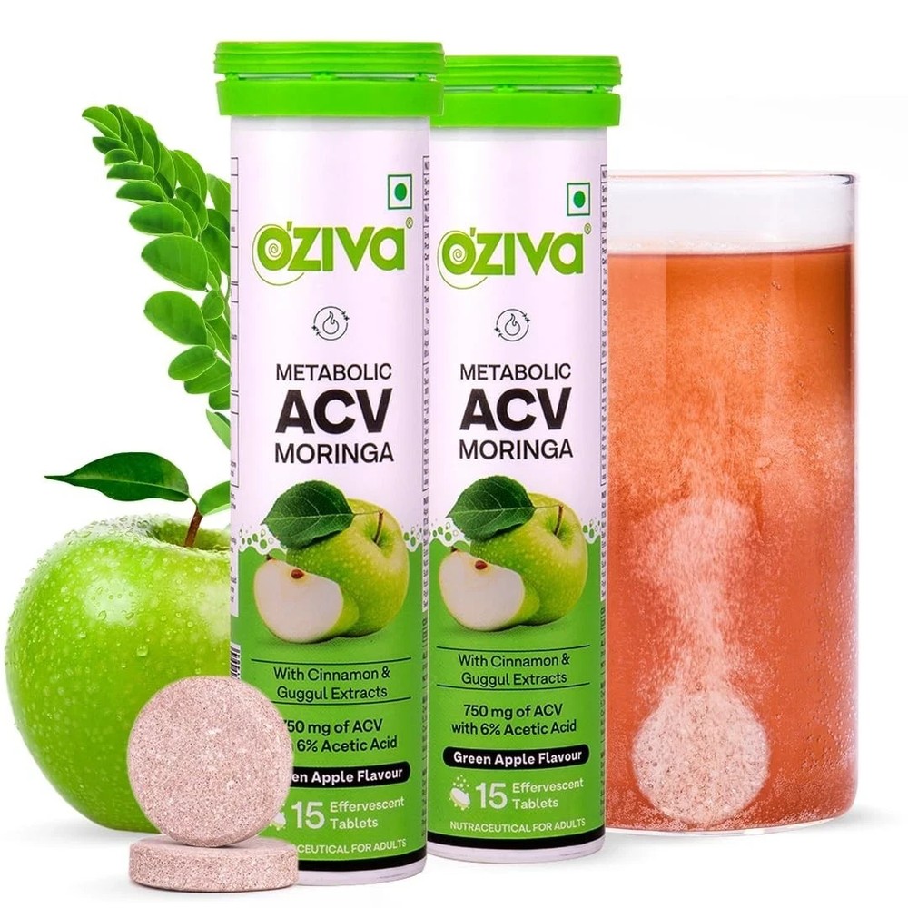 OZiva ACV Moringa Control CravingsApple Cider Vinegar Cinnamon Guggul Pack of 2