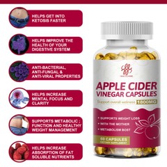 Apple Cider Vinegar Capsules – 1800mg with The Mother Vegan Pills,Detox 60 Caps