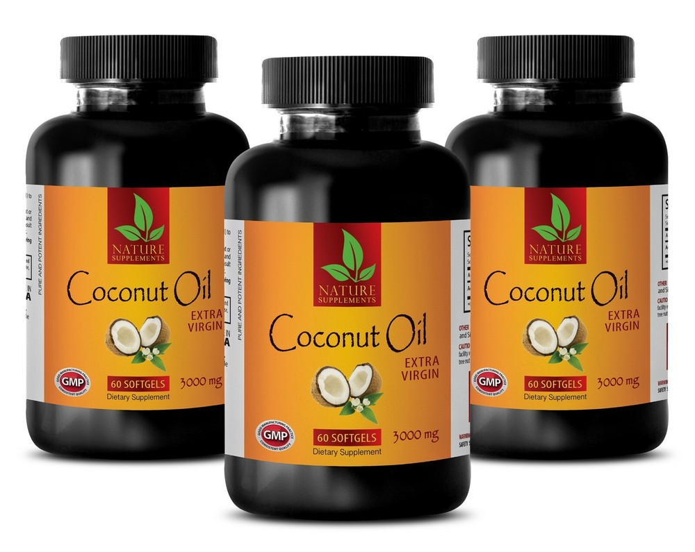 Weight Loss – Extra Virgin Coconut Oil 3000mg Softgels – Slimming Pills – 3 Bott
