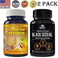 African Mango Diet Pills Weight Loss Fat Burn Black Seed Oil Capsules Combo Pk